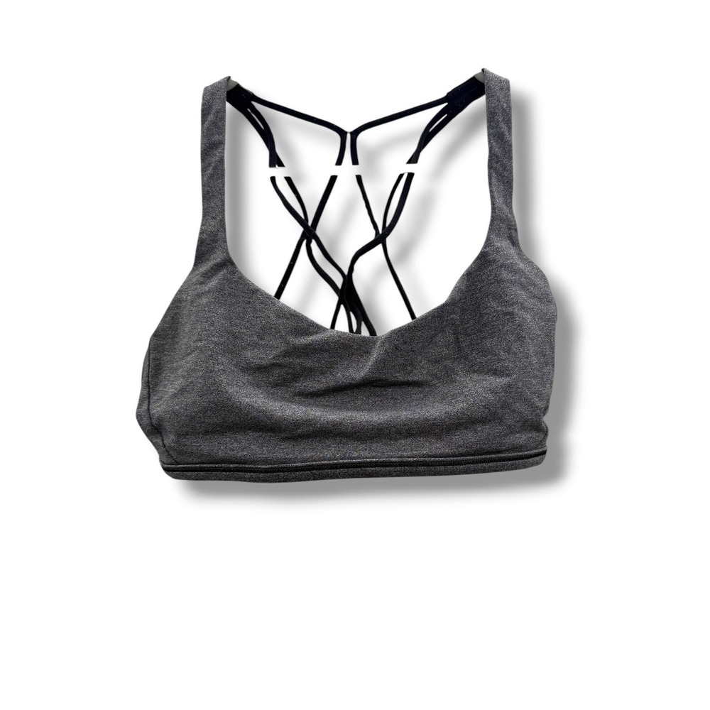 Lululemon Free To Be Zen Bra Womens 8 Heathered Black‎ Strappy Yoga Athletic